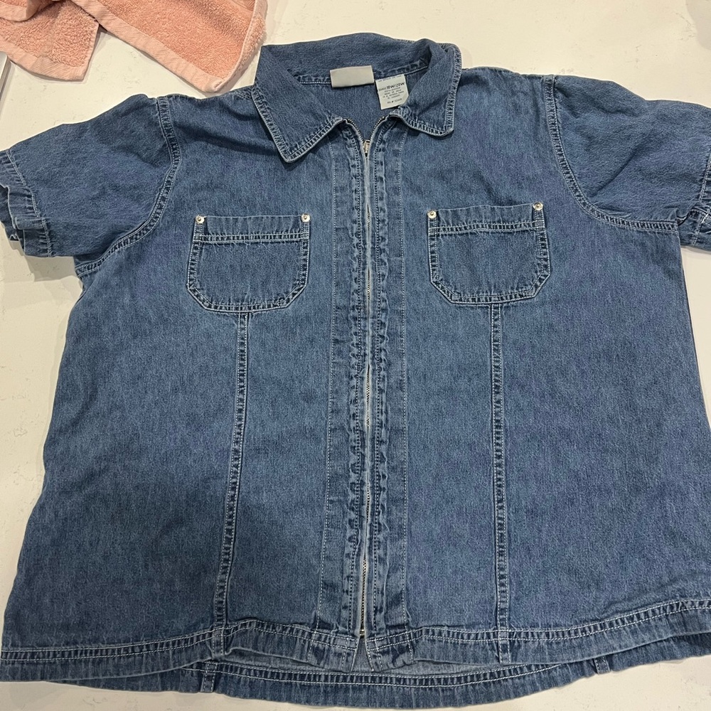VINTAGE ZIP UP JEAN COLLARD SHIRT SHORT SLEEVES